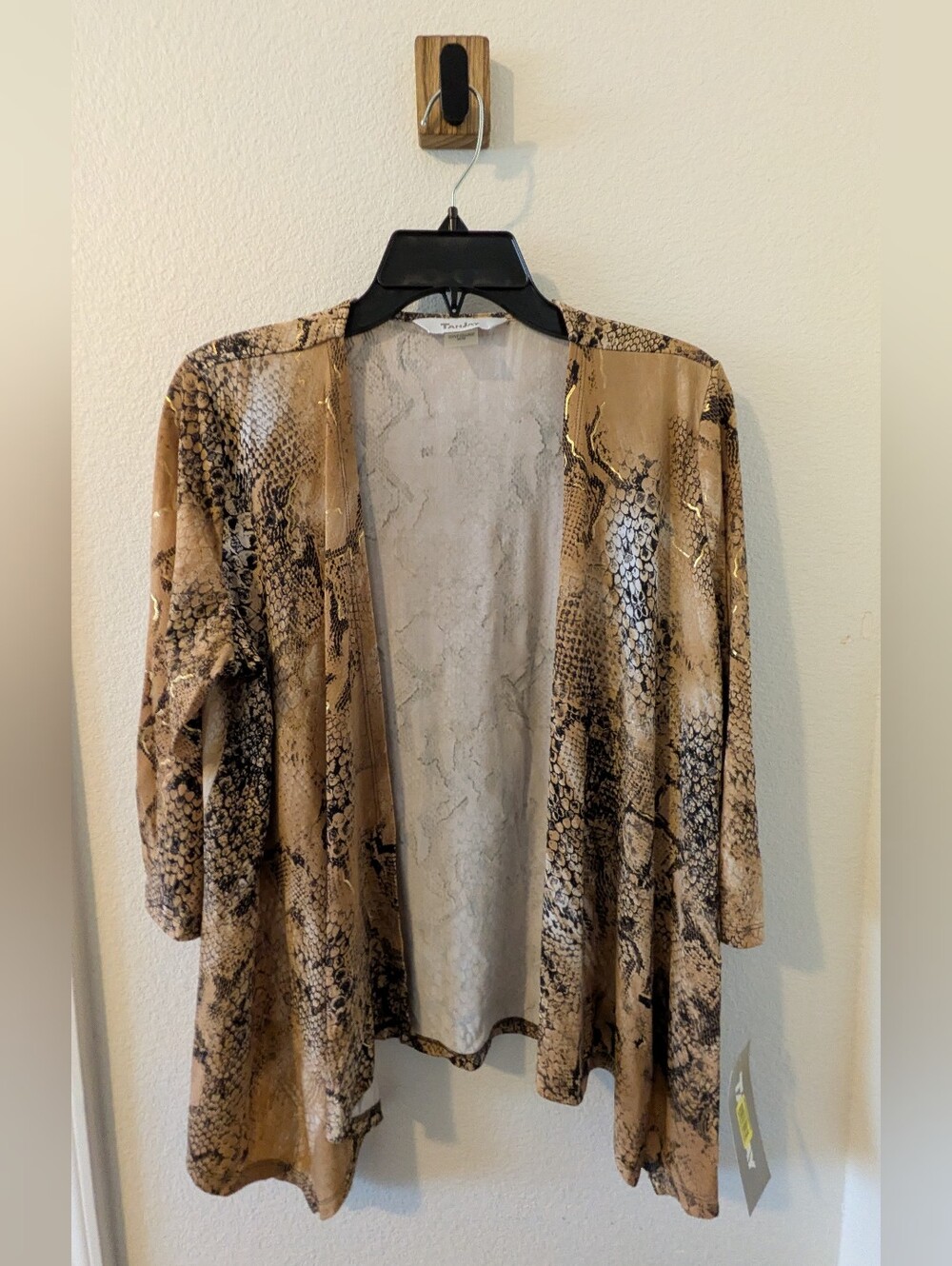 Snakeskin Print Gold Accent Draped Cardigan Tanjay Medium NWTNew with tags Tanja